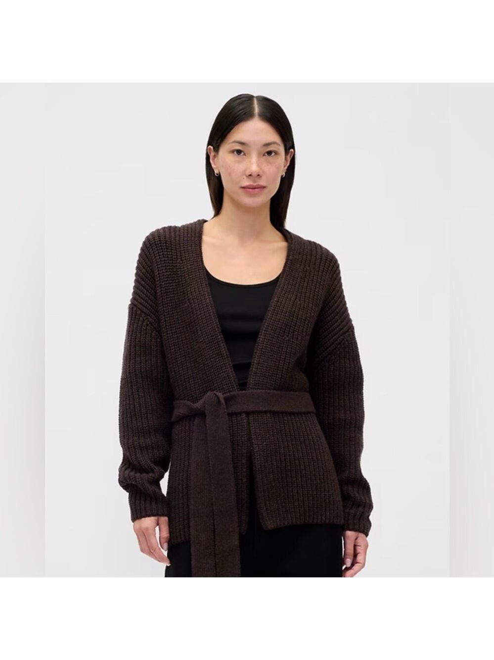 Gap Cotton-Blend Wrap Chocolate Brown Oversized Chunky Knit Cardigan Sweater NWT